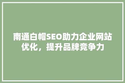 南通白帽SEO助力企业网站优化，提升品牌竞争力