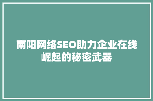 南阳网络SEO助力企业在线崛起的秘密武器