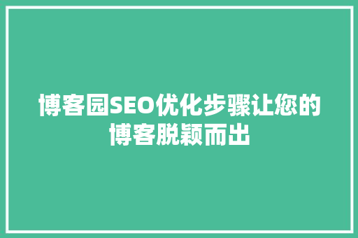 博客园SEO优化步骤让您的博客脱颖而出