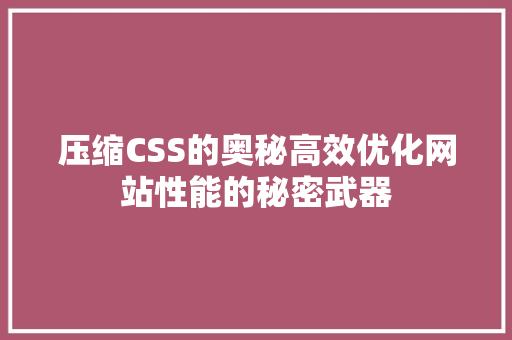 压缩CSS的奥秘高效优化网站性能的秘密武器