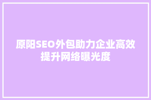 原阳SEO外包助力企业高效提升网络曝光度