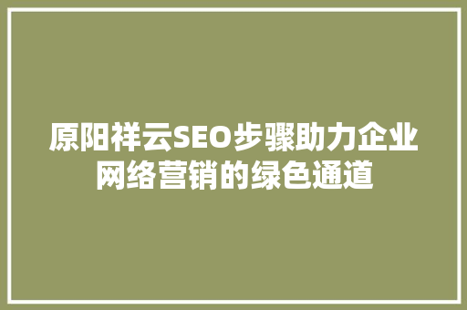 原阳祥云SEO步骤助力企业网络营销的绿色通道