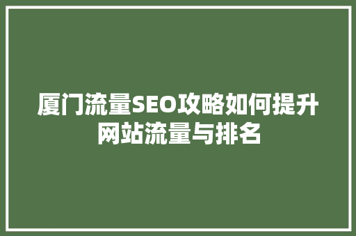 厦门流量SEO攻略如何提升网站流量与排名