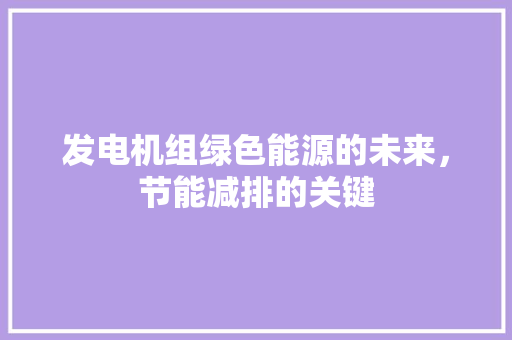 发电机组绿色能源的未来，节能减排的关键