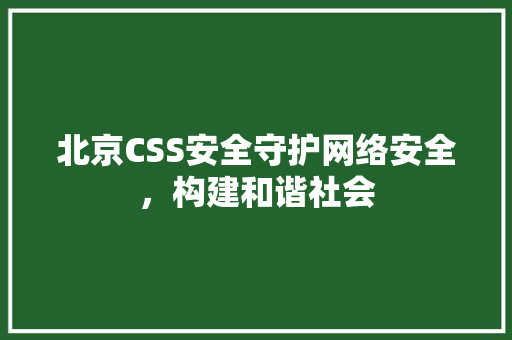 北京CSS安全守护网络安全，构建和谐社会