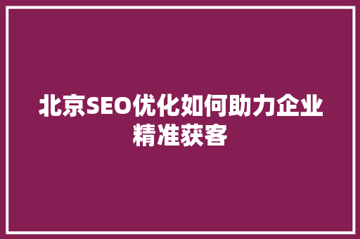 北京SEO优化如何助力企业精准获客