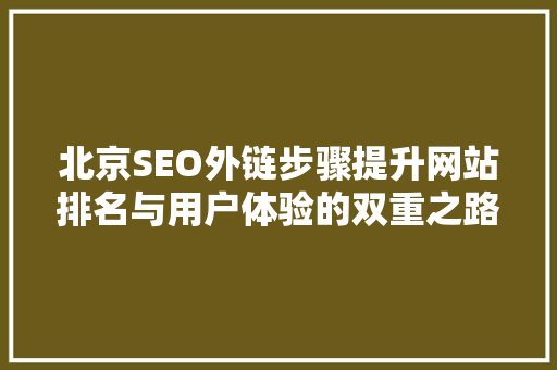 北京SEO外链步骤提升网站排名与用户体验的双重之路