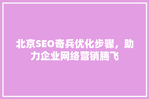 北京SEO奇兵优化步骤，助力企业网络营销腾飞