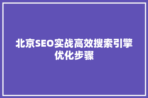 北京SEO实战高效搜索引擎优化步骤