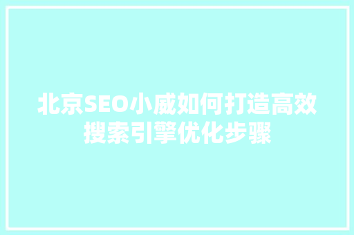 北京SEO小威如何打造高效搜索引擎优化步骤