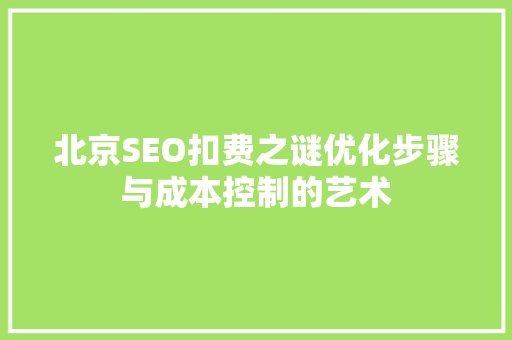 北京SEO扣费之谜优化步骤与成本控制的艺术