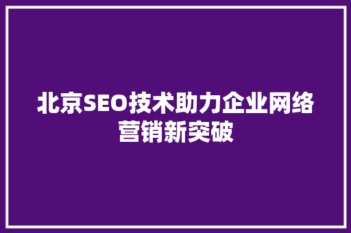 北京SEO技术助力企业网络营销新突破