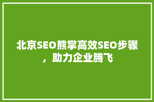 北京SEO熊掌高效SEO步骤，助力企业腾飞