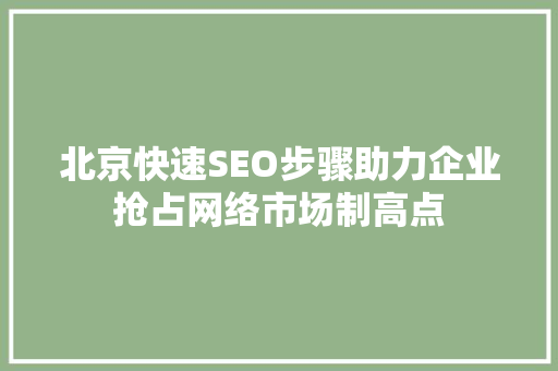 北京快速SEO步骤助力企业抢占网络市场制高点