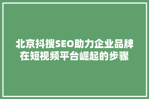 北京抖搜SEO助力企业品牌在短视频平台崛起的步骤