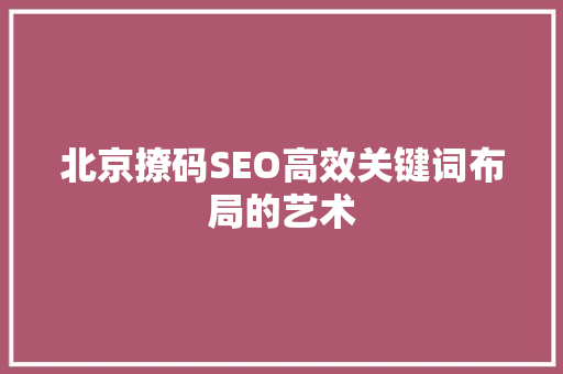 北京撩码SEO高效关键词布局的艺术