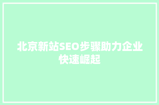 北京新站SEO步骤助力企业快速崛起