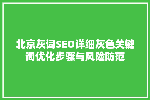 北京灰词SEO详细灰色关键词优化步骤与风险防范