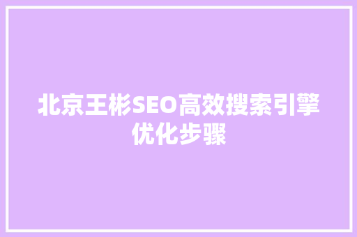 北京王彬SEO高效搜索引擎优化步骤