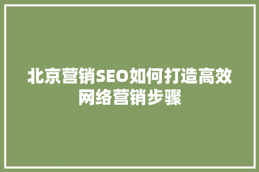 北京营销SEO如何打造高效网络营销步骤