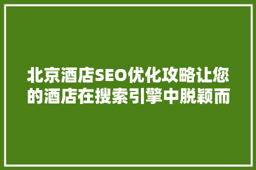 北京酒店SEO优化攻略让您的酒店在搜索引擎中脱颖而出