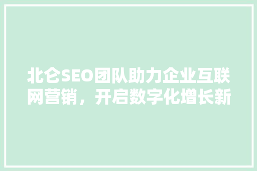 北仑SEO团队助力企业互联网营销，开启数字化增长新篇章