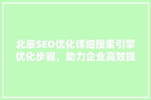 北辰SEO优化详细搜索引擎优化步骤，助力企业高效提升网站排名