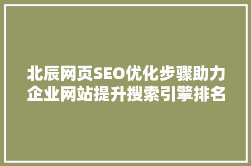 北辰网页SEO优化步骤助力企业网站提升搜索引擎排名