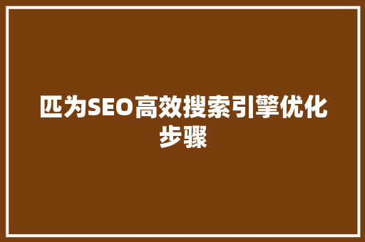 匹为SEO高效搜索引擎优化步骤