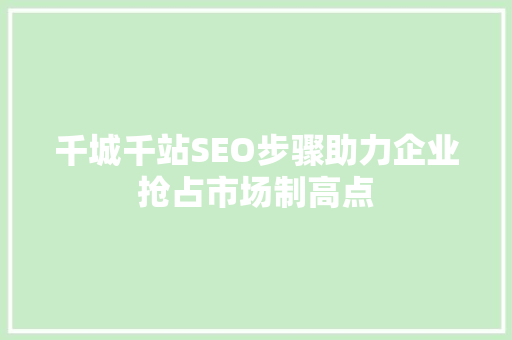 千城千站SEO步骤助力企业抢占市场制高点