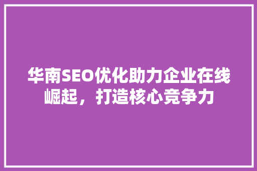 华南SEO优化助力企业在线崛起，打造核心竞争力