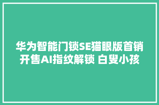 华为智能门锁SE猫眼版首销开售AI指纹解锁 白叟小孩都好用