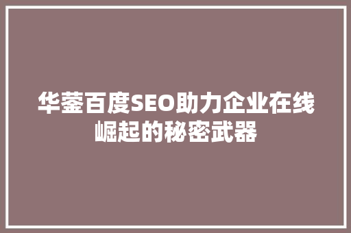 华蓥百度SEO助力企业在线崛起的秘密武器