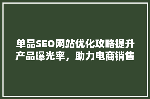 单品SEO网站优化攻略提升产品曝光率，助力电商销售