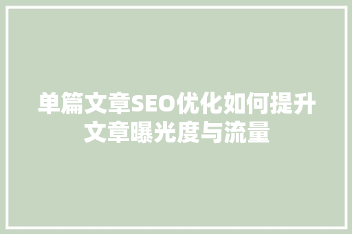 单篇文章SEO优化如何提升文章曝光度与流量