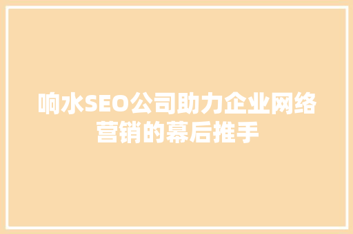 响水SEO公司助力企业网络营销的幕后推手