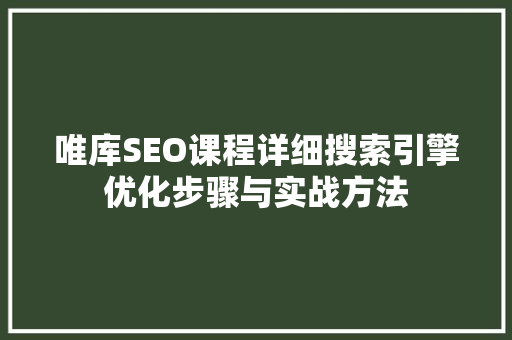 唯库SEO课程详细搜索引擎优化步骤与实战方法