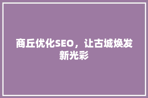 商丘优化SEO，让古城焕发新光彩