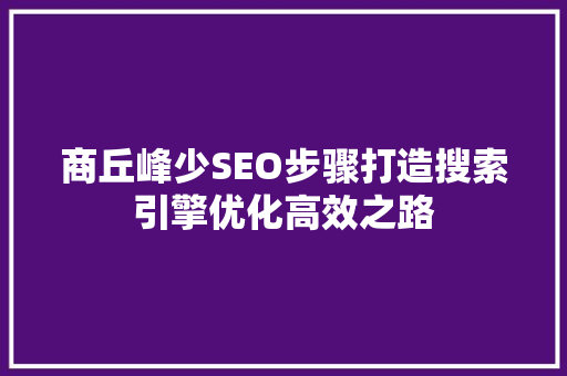 商丘峰少SEO步骤打造搜索引擎优化高效之路