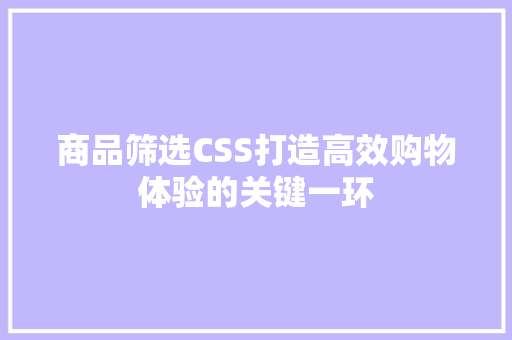 商品筛选CSS打造高效购物体验的关键一环