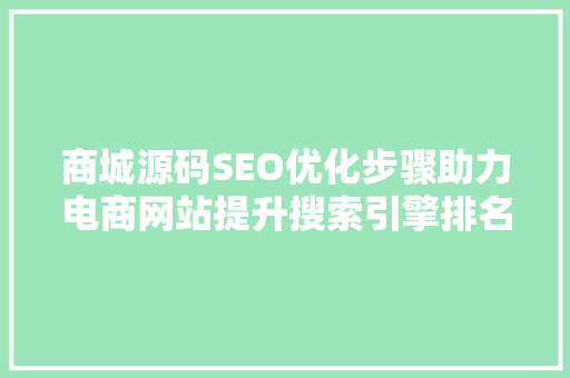 商城源码SEO优化步骤助力电商网站提升搜索引擎排名