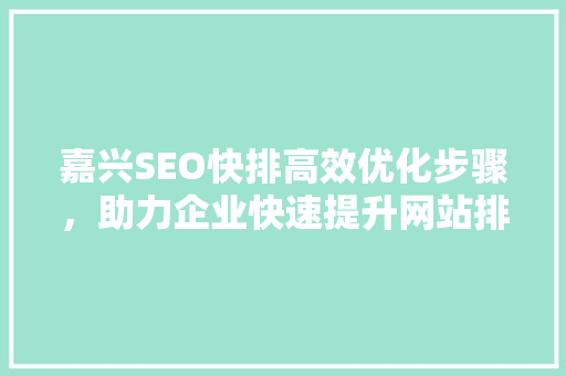 嘉兴SEO快排高效优化步骤，助力企业快速提升网站排名