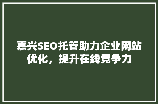 嘉兴SEO托管助力企业网站优化，提升在线竞争力