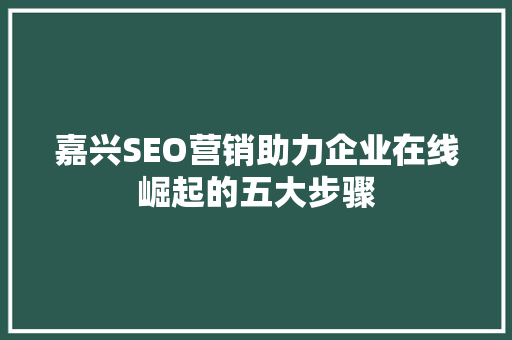 嘉兴SEO营销助力企业在线崛起的五大步骤