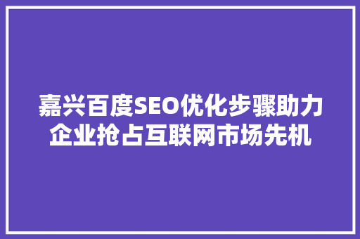 嘉兴百度SEO优化步骤助力企业抢占互联网市场先机