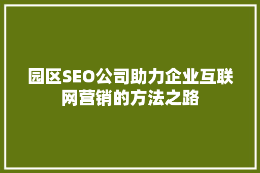 园区SEO公司助力企业互联网营销的方法之路