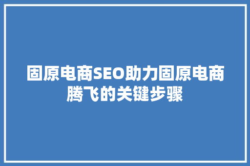 固原电商SEO助力固原电商腾飞的关键步骤