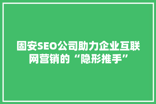 固安SEO公司助力企业互联网营销的“隐形推手”