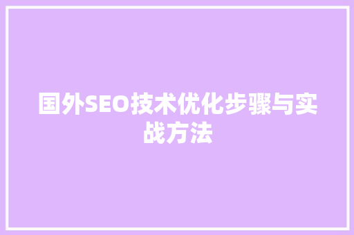 国外SEO技术优化步骤与实战方法