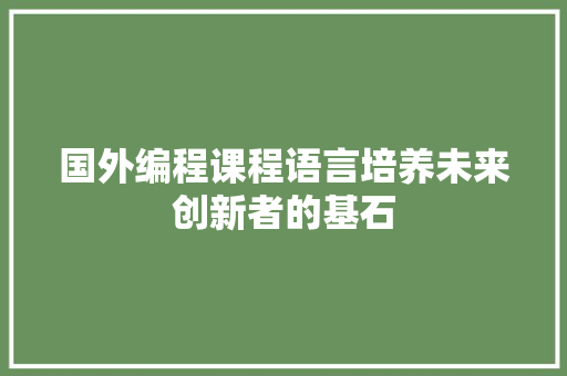 国外编程课程语言培养未来创新者的基石